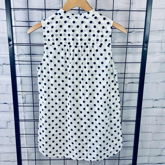 J.Crew White & Navy Polka Dot Sleeveless Button-Down Blouse – Size 4 - Picture 3 of 6
